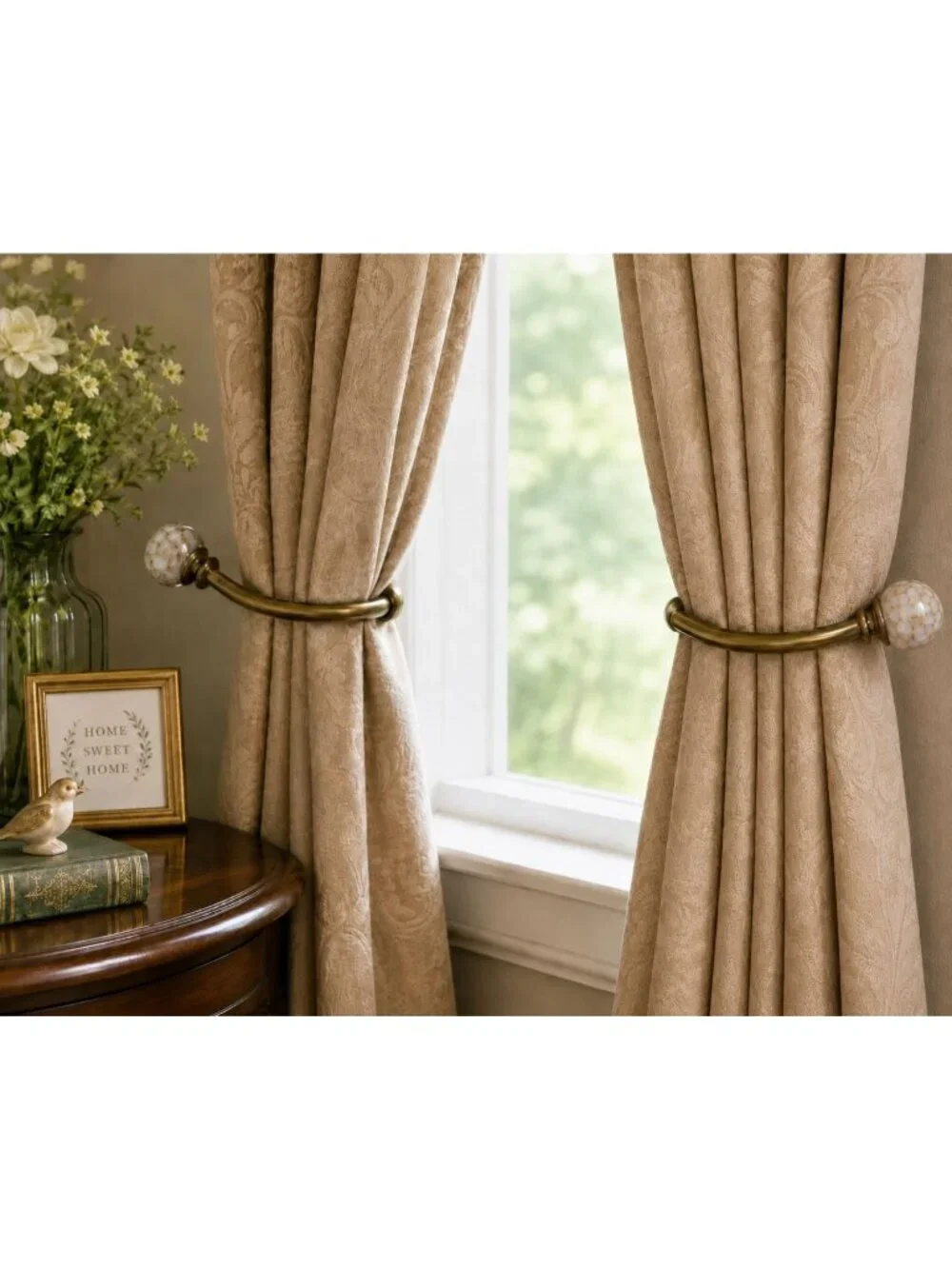 Vintage JCPenney Scarf Holders Curtain Holdbacks Brass Mosaic Glass Set of 2